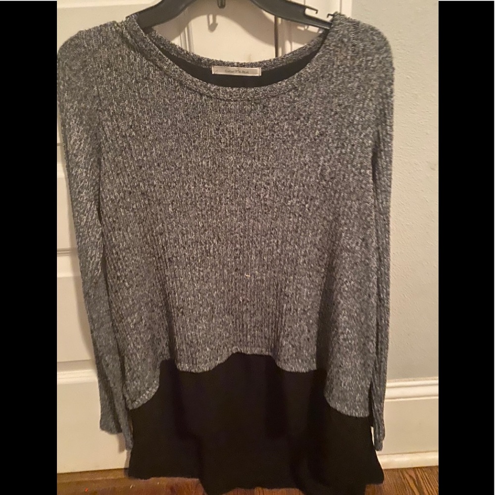 Grey and black long sleeve peplum